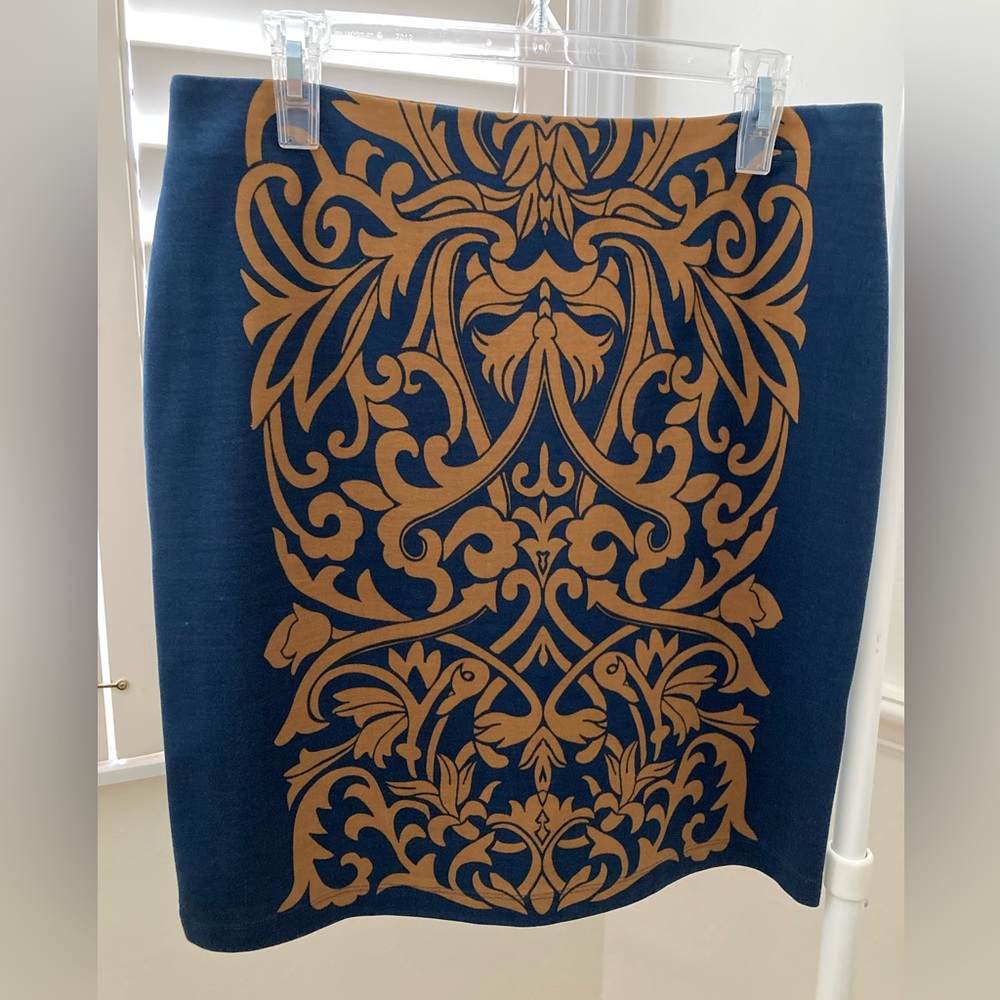 J. McLaughlin Pimpernel Blue and brown Patterned Pencil Skirt